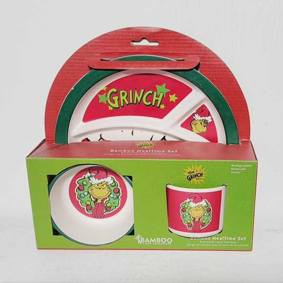 Dr. Seuss Dining The Grinch Drseuss Christmas Bamboo Mealtime Set Brand New In Box Poshmark
